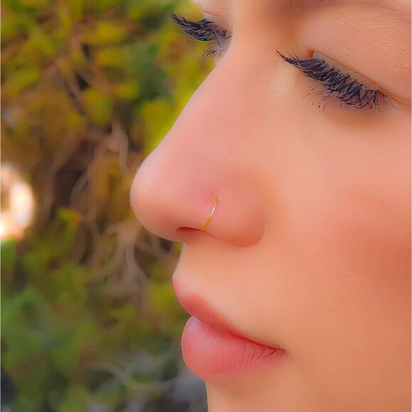 Minimalist Gold Clip-On Nose Ring - 14k Handmade 24 Gauge for Effortless Style - Picture 5 of 9
